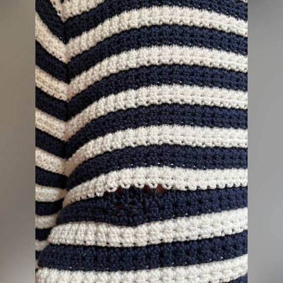 J.CREW Striped knit V-neck cardigan sweater Cotton Blue White Large coastal - Picture 5 of 10